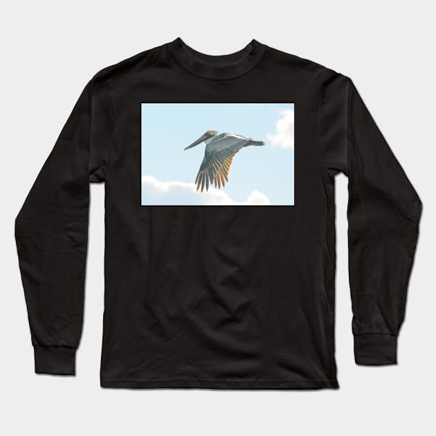 Pelican in Flight Long Sleeve T-Shirt by Imagery